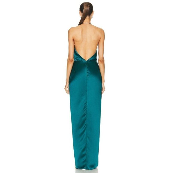 THE SEI Womens Halter Cowl Gown in Lagoon 2 New Long Maxi Satin Dress - Picture 3 of 17